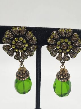 Heidi Daus Vintage-Inspired Green Crystal Drop Flower Earrings